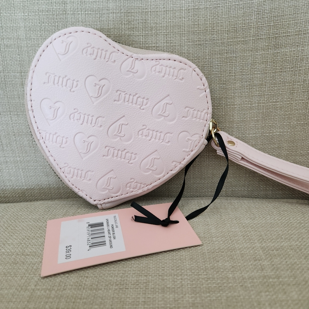NWT Juicy Couture Powder Blush Pink Heart Wristlet - Picture 8 of 9